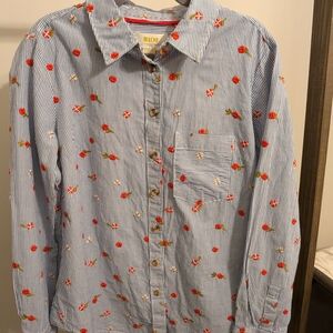Maeve Blue Striped Shirt with Floral Embroidery